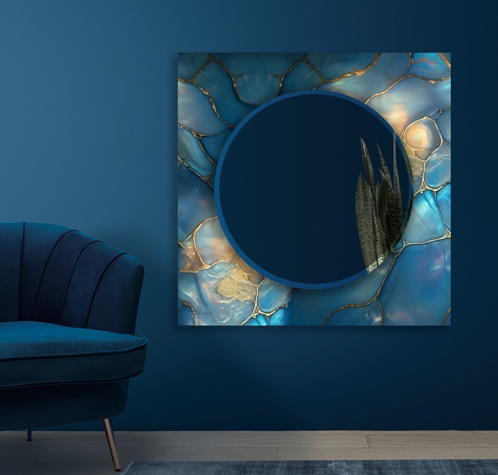 Artistic agate-inspired tempered glass mirror with glossy UV print, stylish home decor.