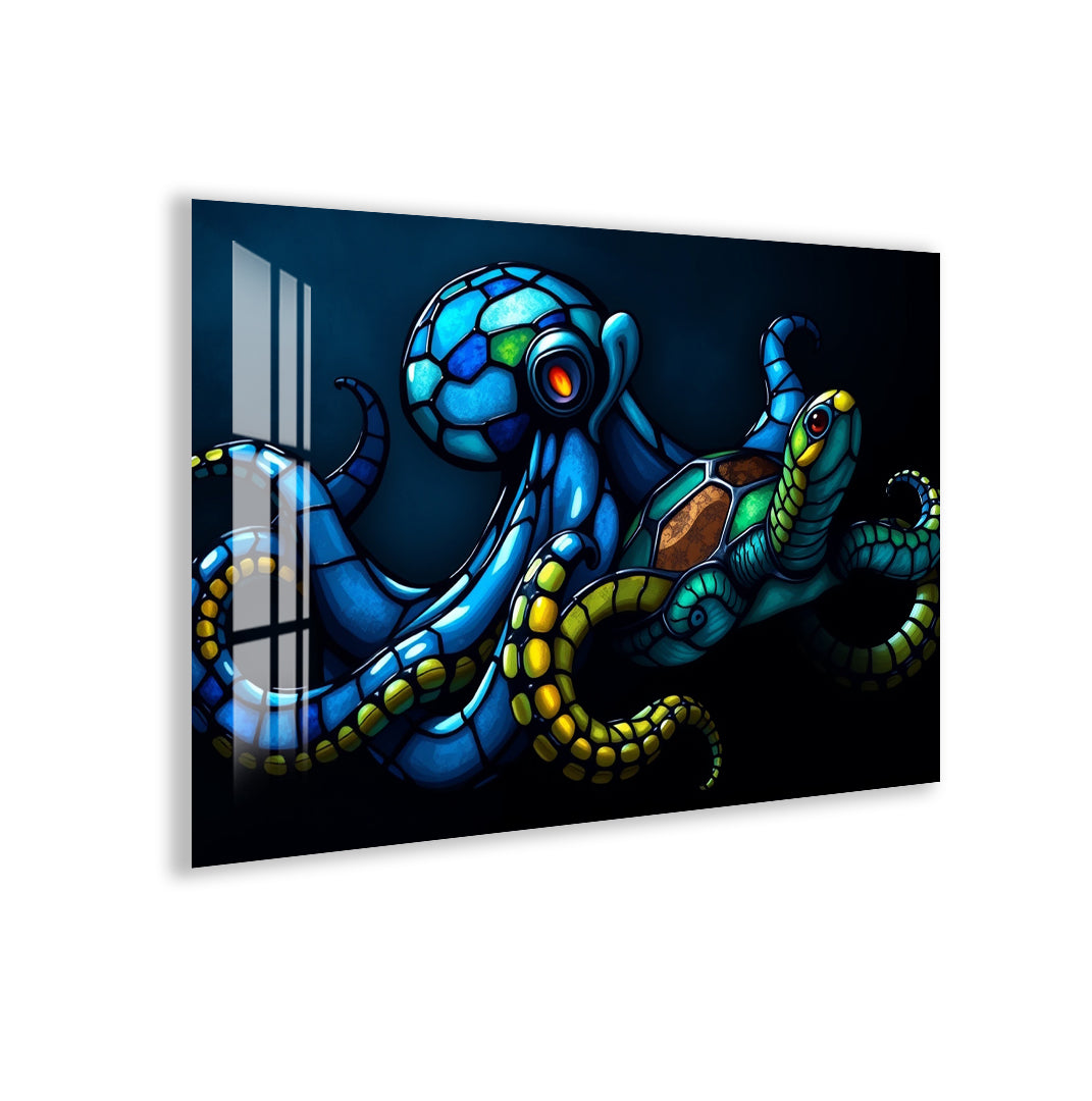 Artistic combination of octopus and turtle bringing sea life to your walls.