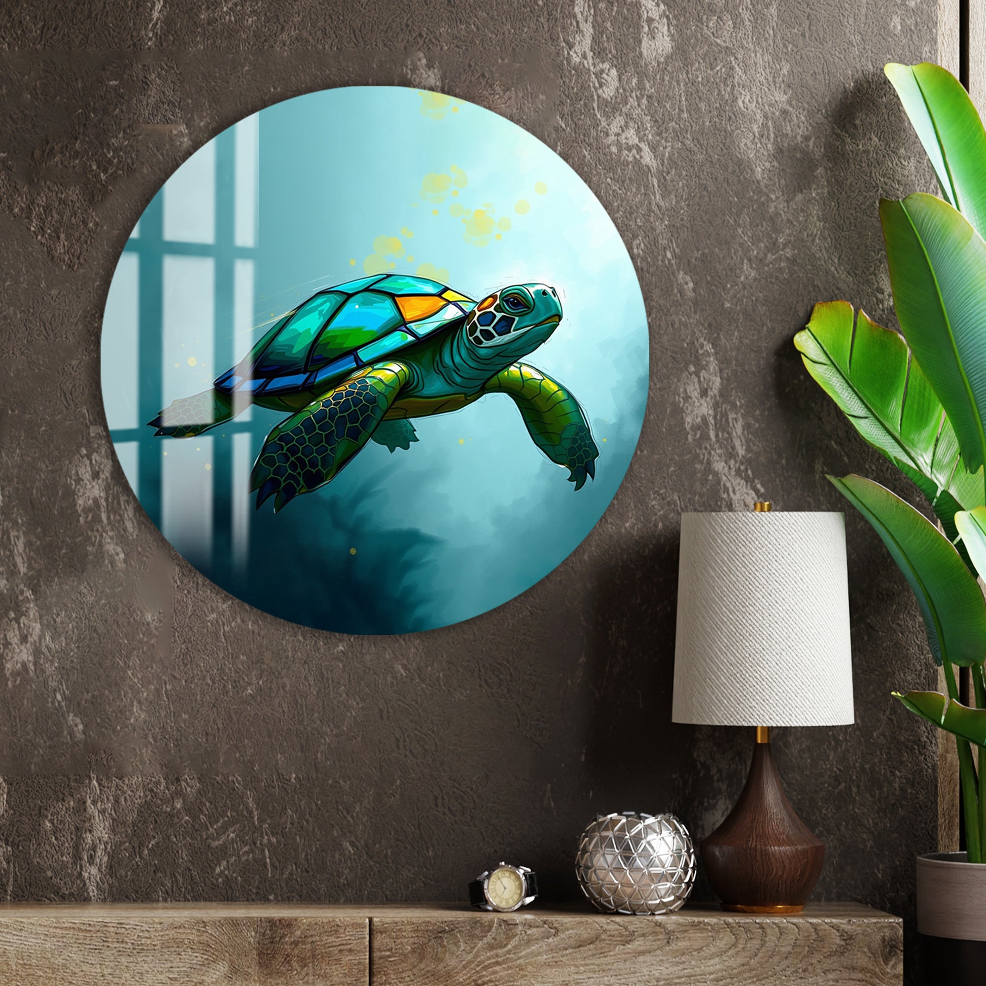 Colorful sea turtle artwork for tropical home decor