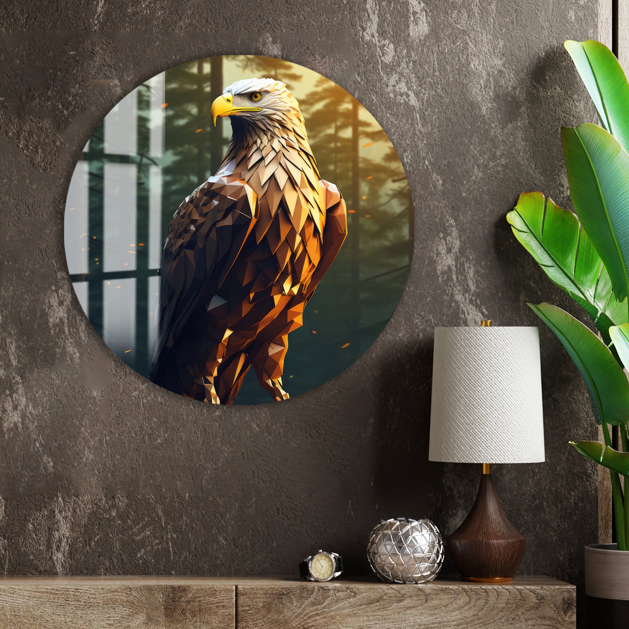 Decorative glass wall art with majestic eagle