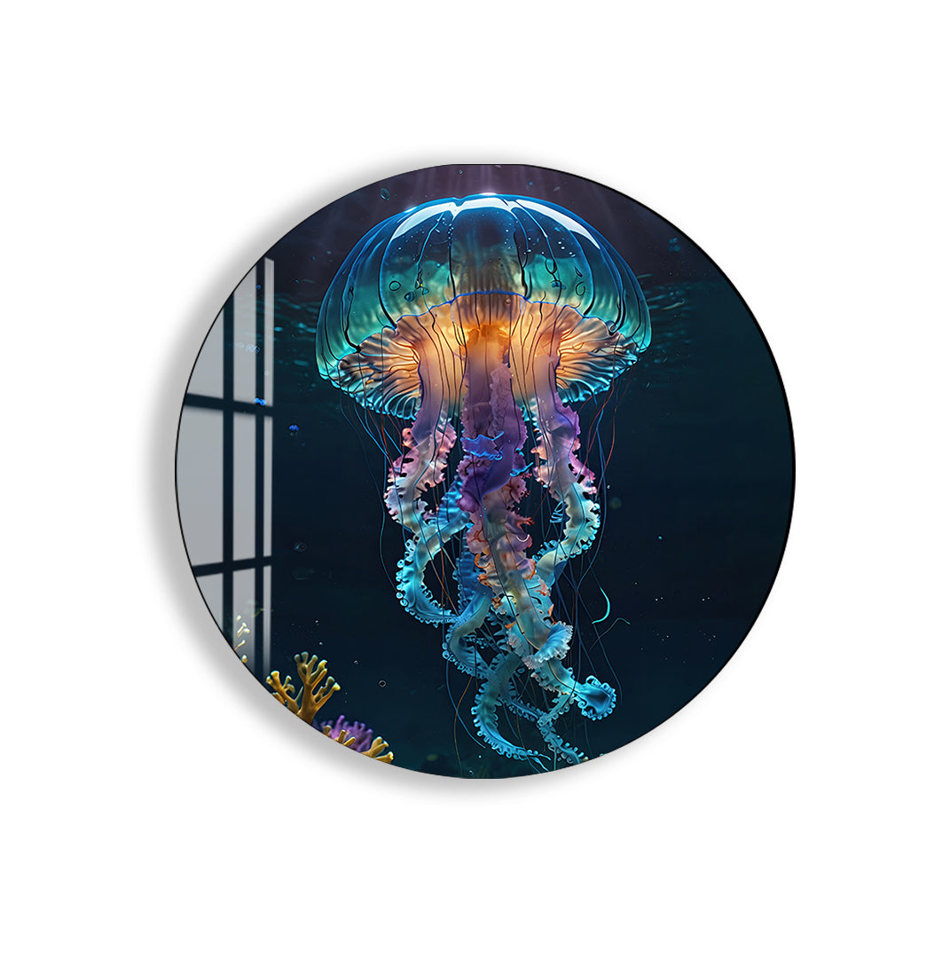 Deep sea animal glass wall print for modern interiors.