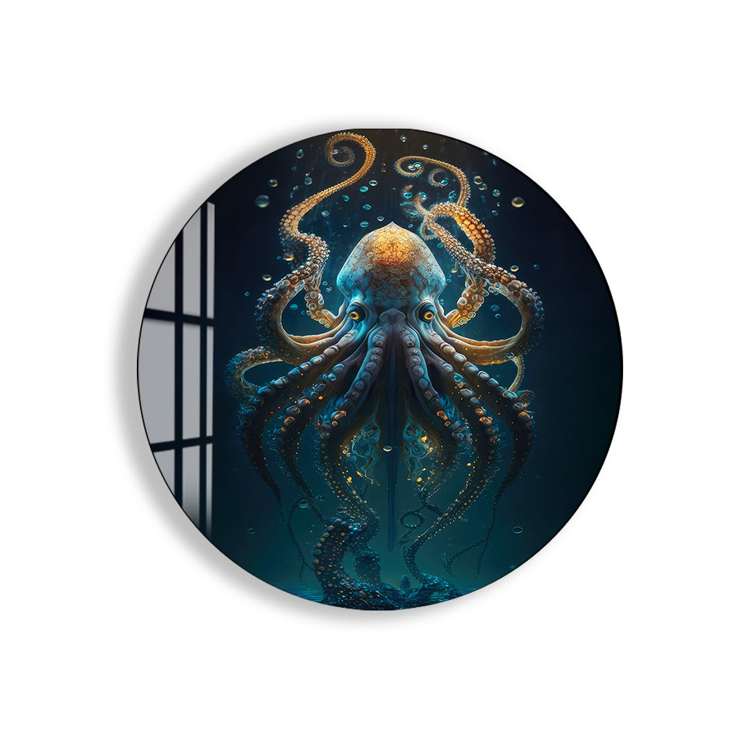 Elegant glass wall art featuring a vibrant aquatic creature.