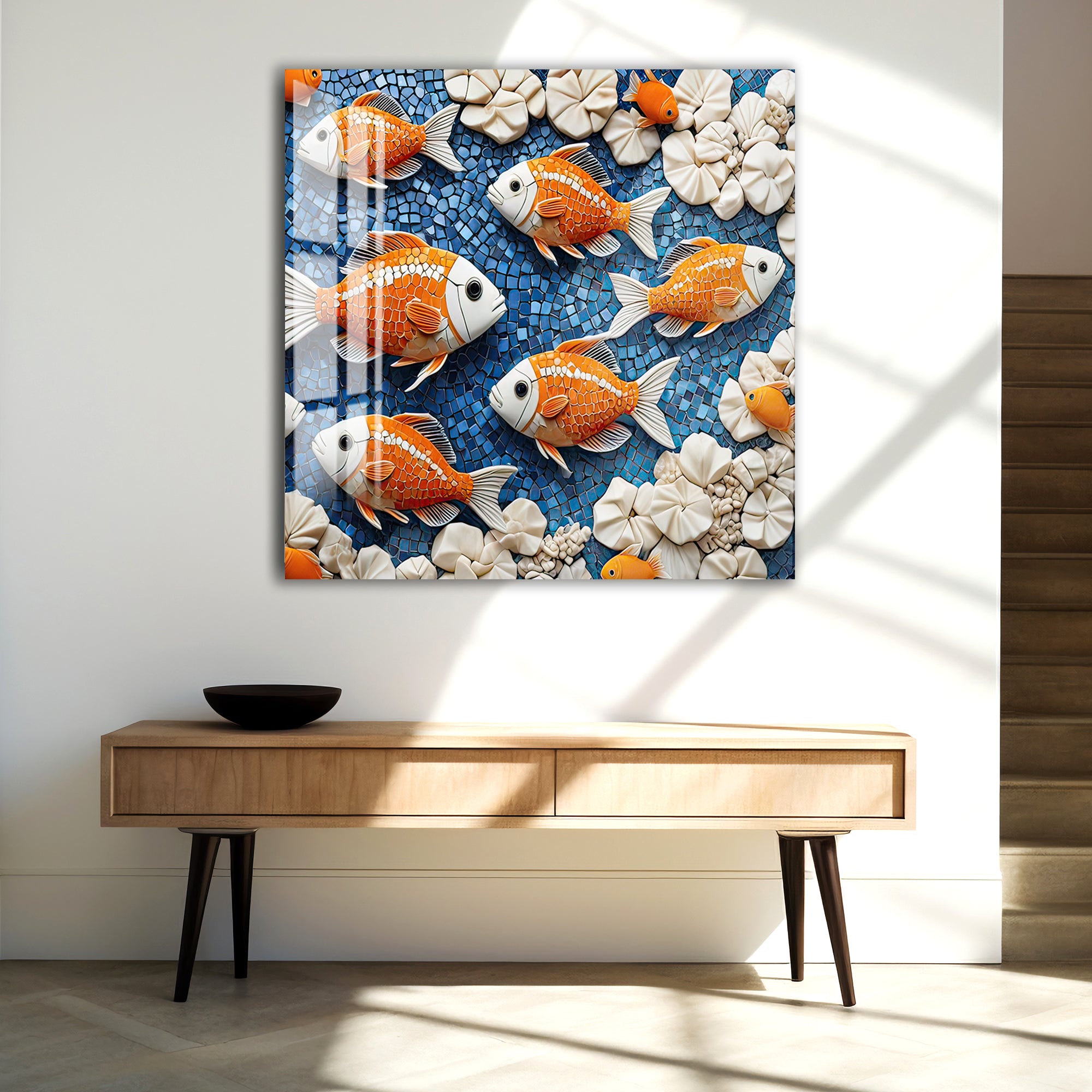Japanese inspired koi fish illustration for interiors