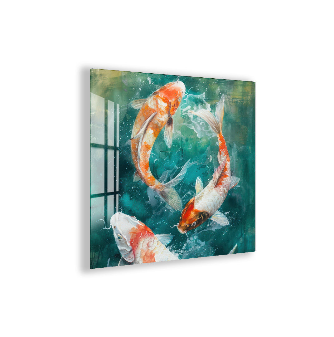Luxurious koi-inspired animal glass wall decoration.
