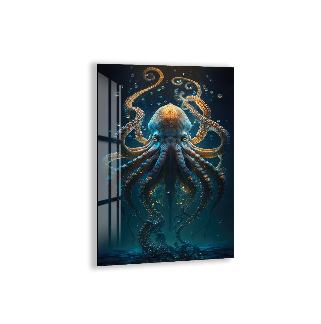 Majestic octopus glowing in the deep sea with intricate details.