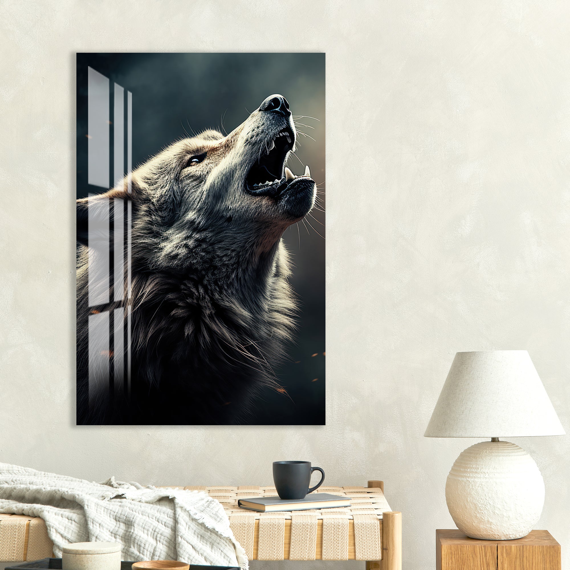 Majestic wild wolf artwork on tempered glass