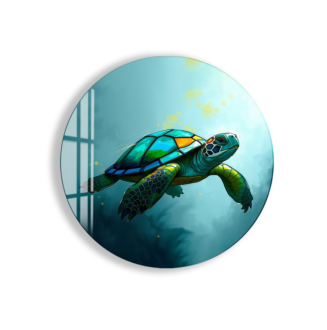 Marine life inspired turtle design on tempered glass