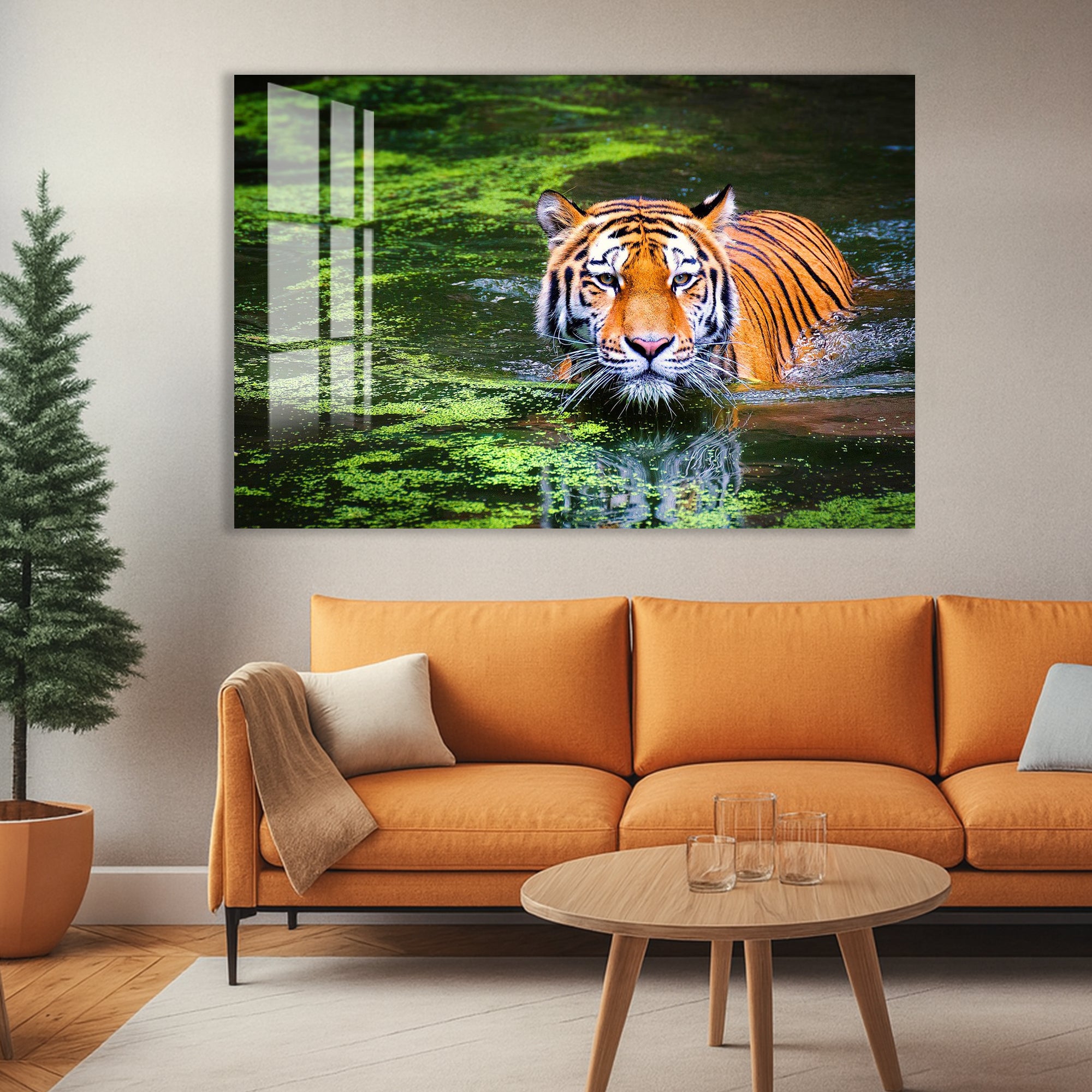 Powerful jungle predator captured in a striking wildlife glass print.