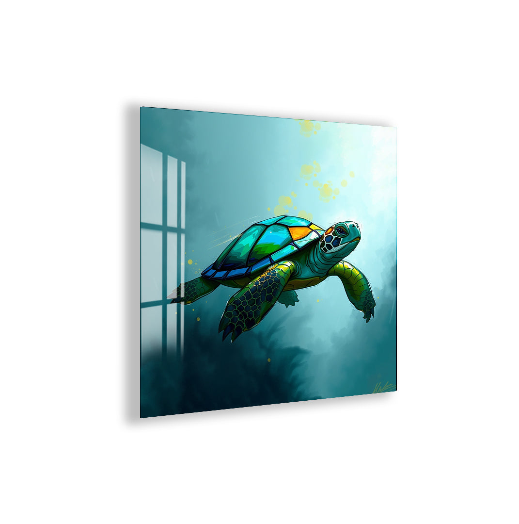 Stylish ocean animal wall print featuring swimming turtle