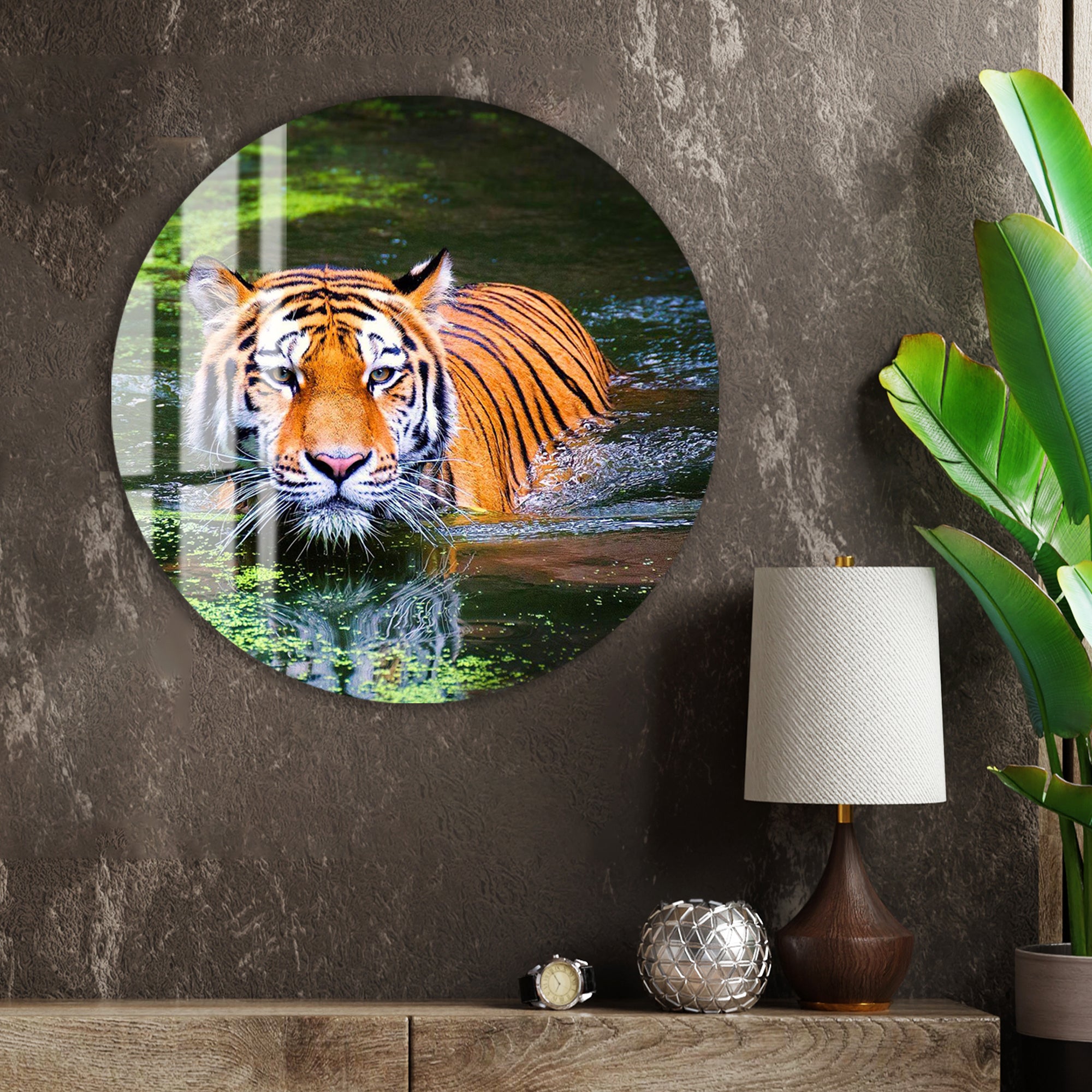 Vibrant animal wall art showcasing the beauty of the tiger in water.