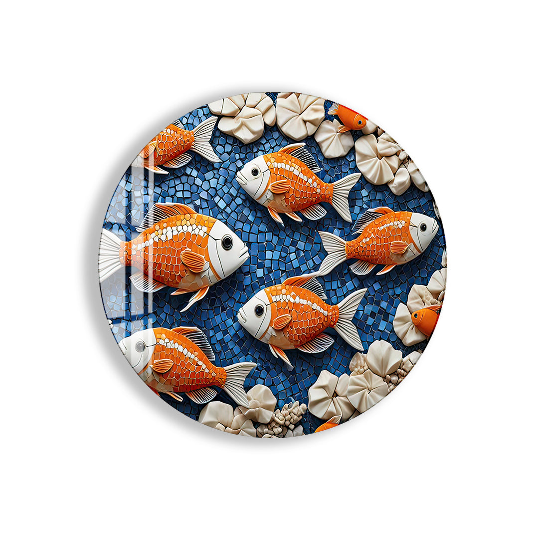 Vibrant koi fish wall art with orange and white details