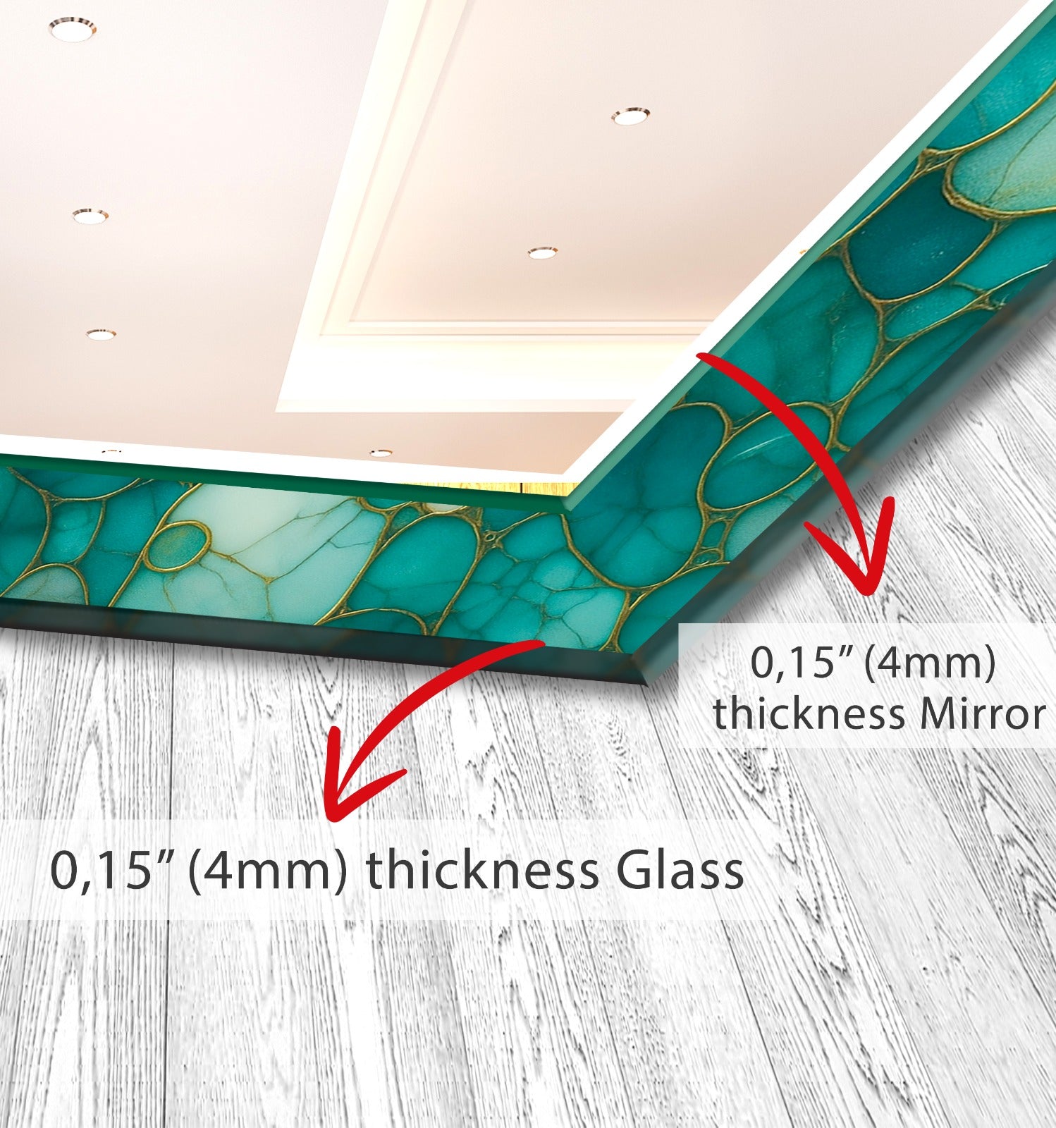 Turquoise Tempered Glass Mirror – Modern UV Printed Wall Art with Elegant Design