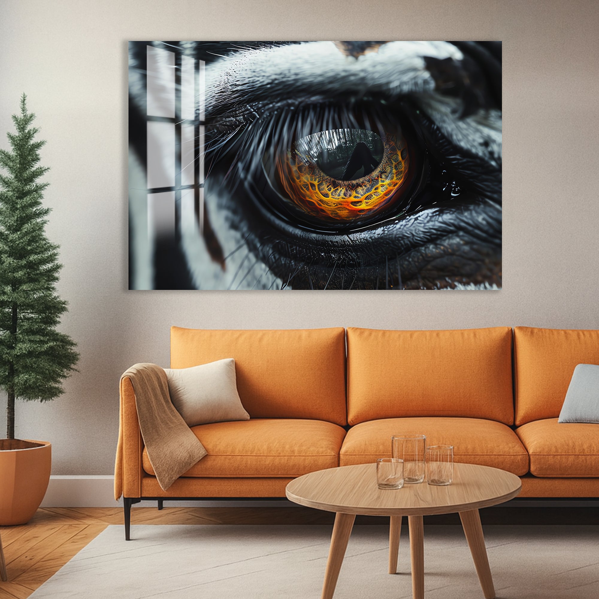 Fiery Tiger Eye Glass Wall Art – Bold Animal-Inspired Modern Home Decor