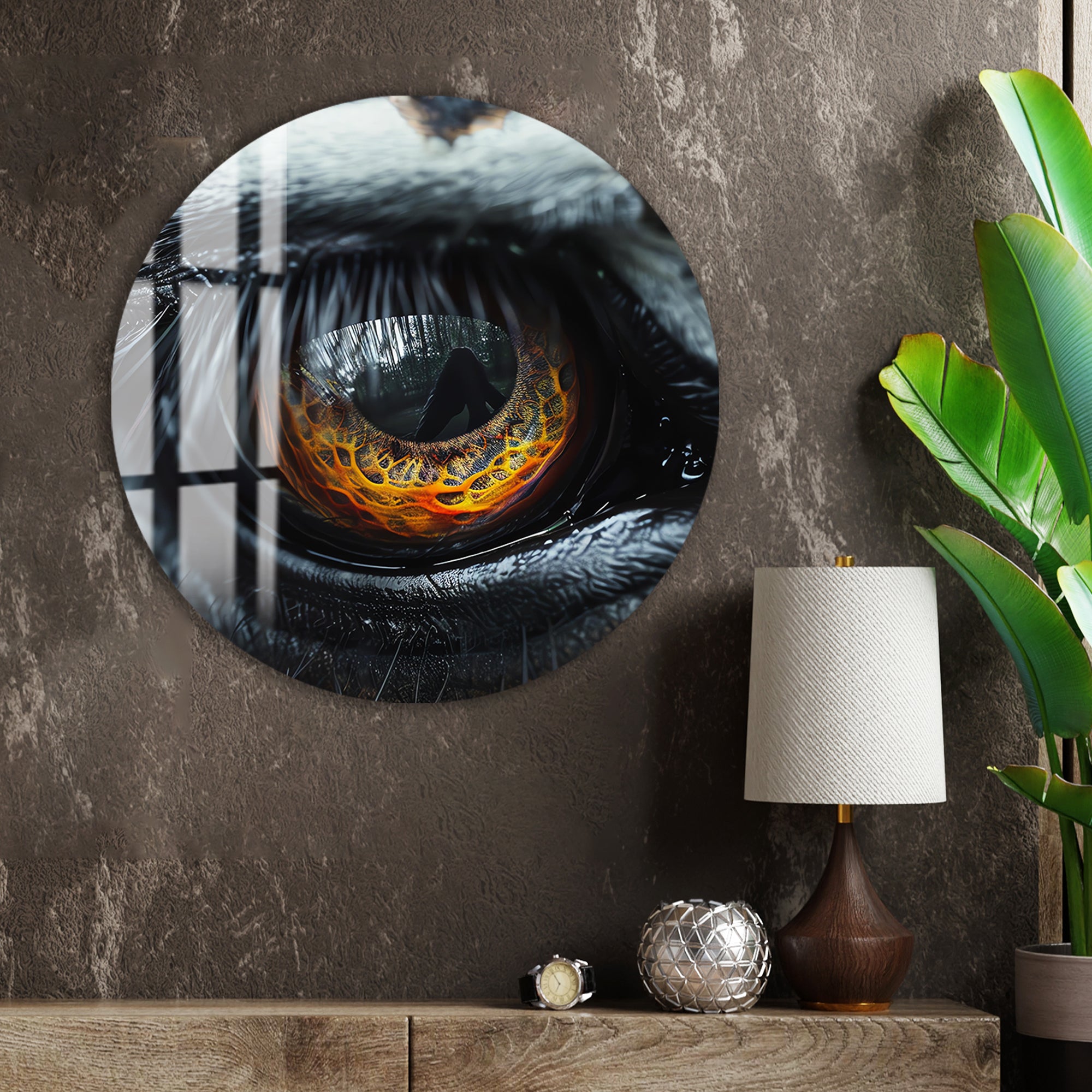 Fiery Tiger Eye Glass Wall Art – Bold Animal-Inspired Modern Home Decor