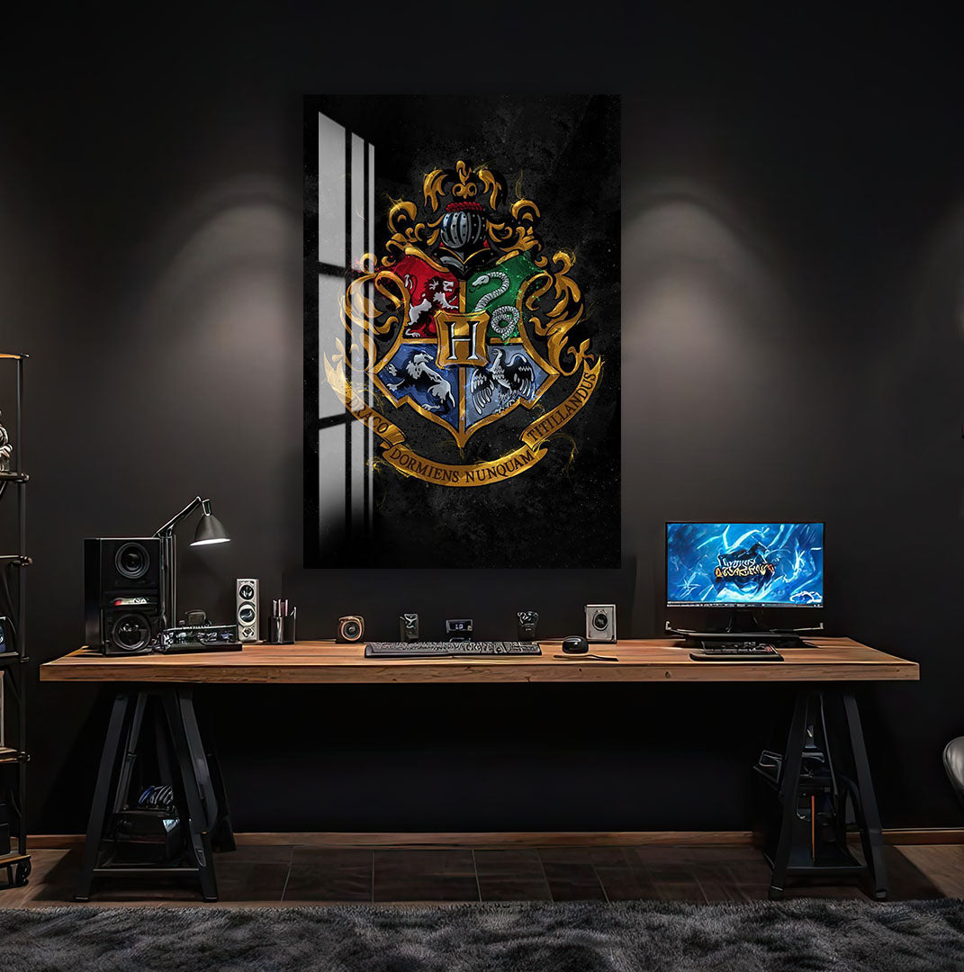 Harry Potter Hogwarts Crest Glass Wall Art – Fantasy Movie Home Decor
