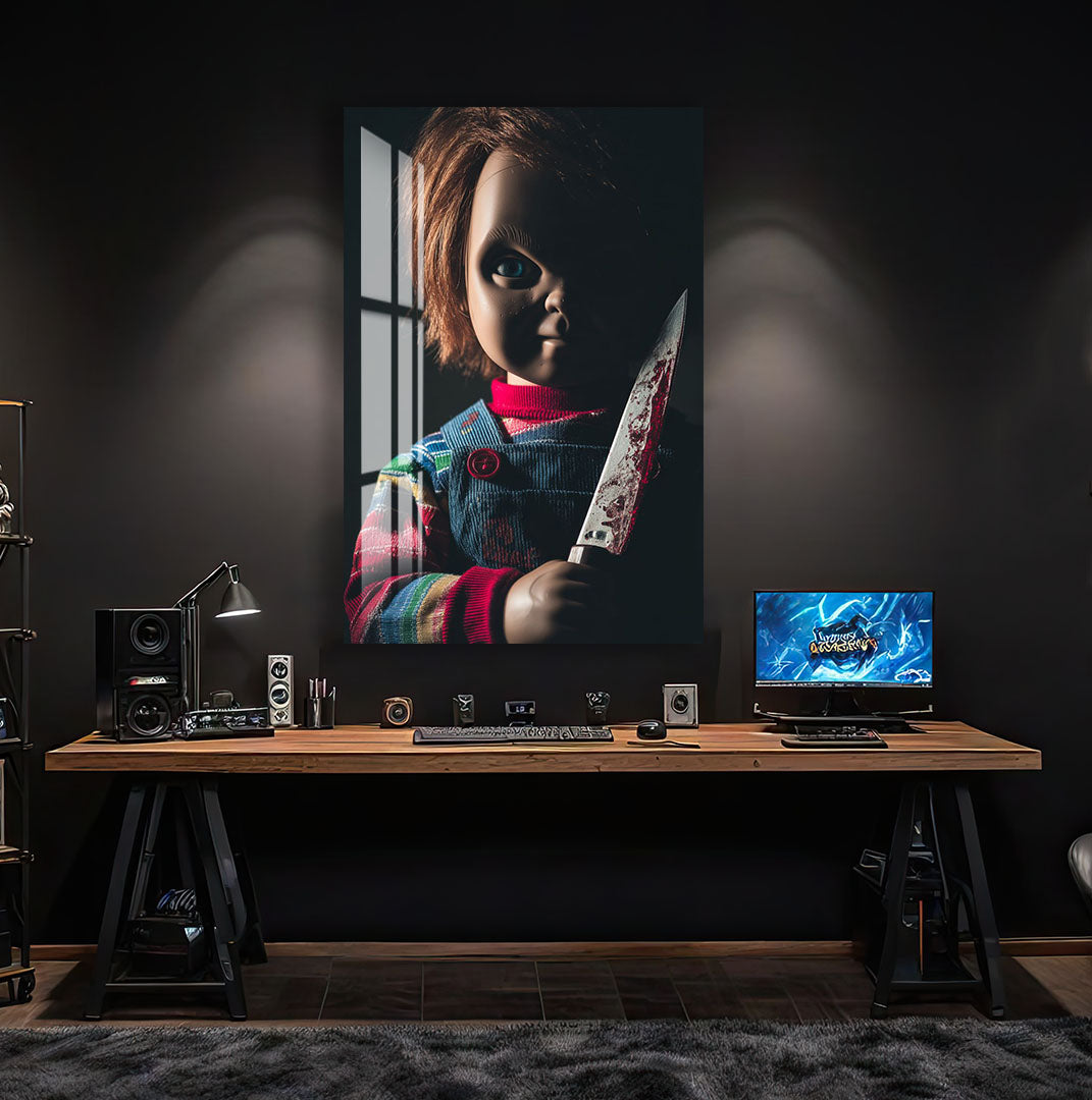 Chucky Horror Movie Glass Wall Art – Killer Doll Home Decor