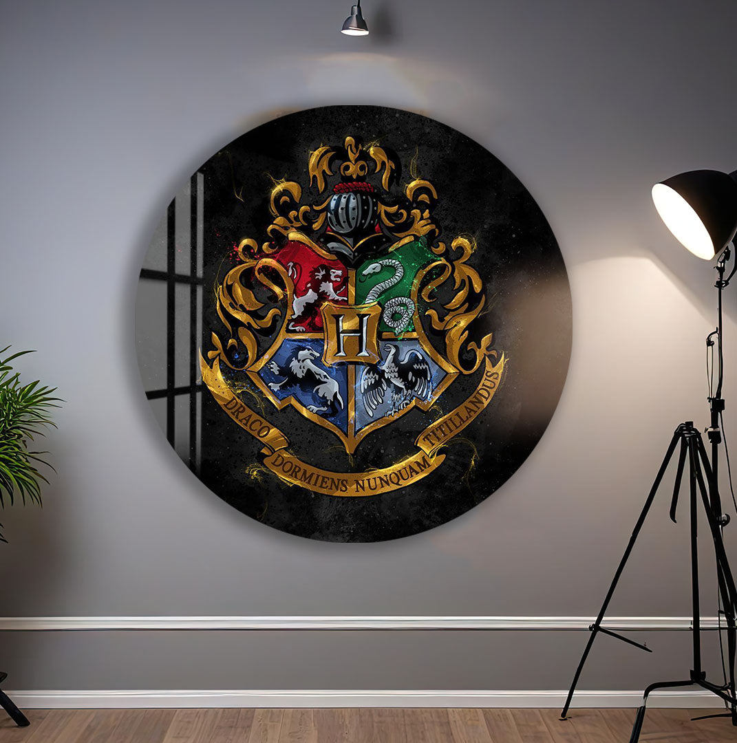 Harry Potter Hogwarts Crest Glass Wall Art – Fantasy Movie Home Decor