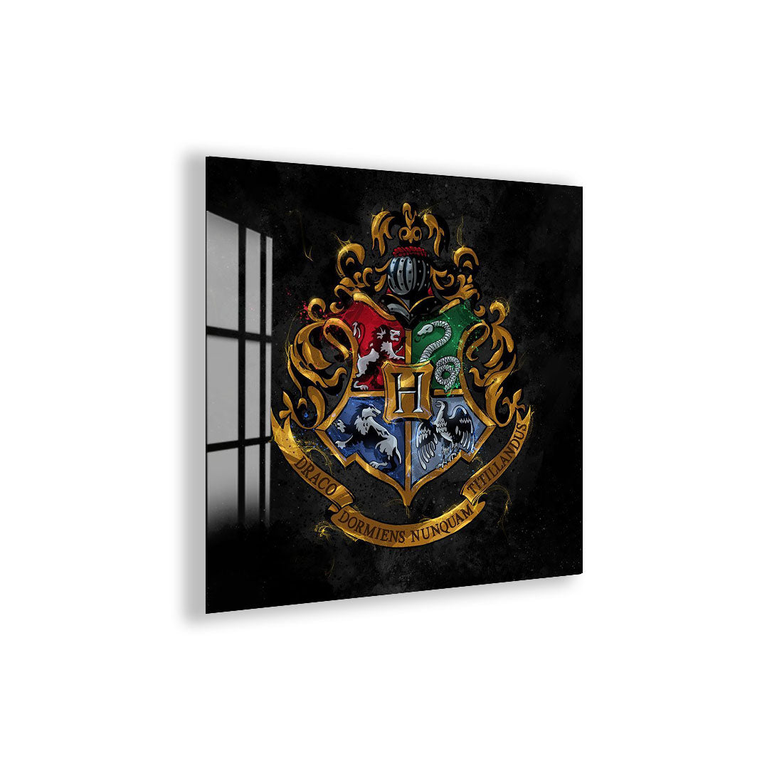Harry Potter Hogwarts Crest Glass Wall Art – Fantasy Movie Home Decor