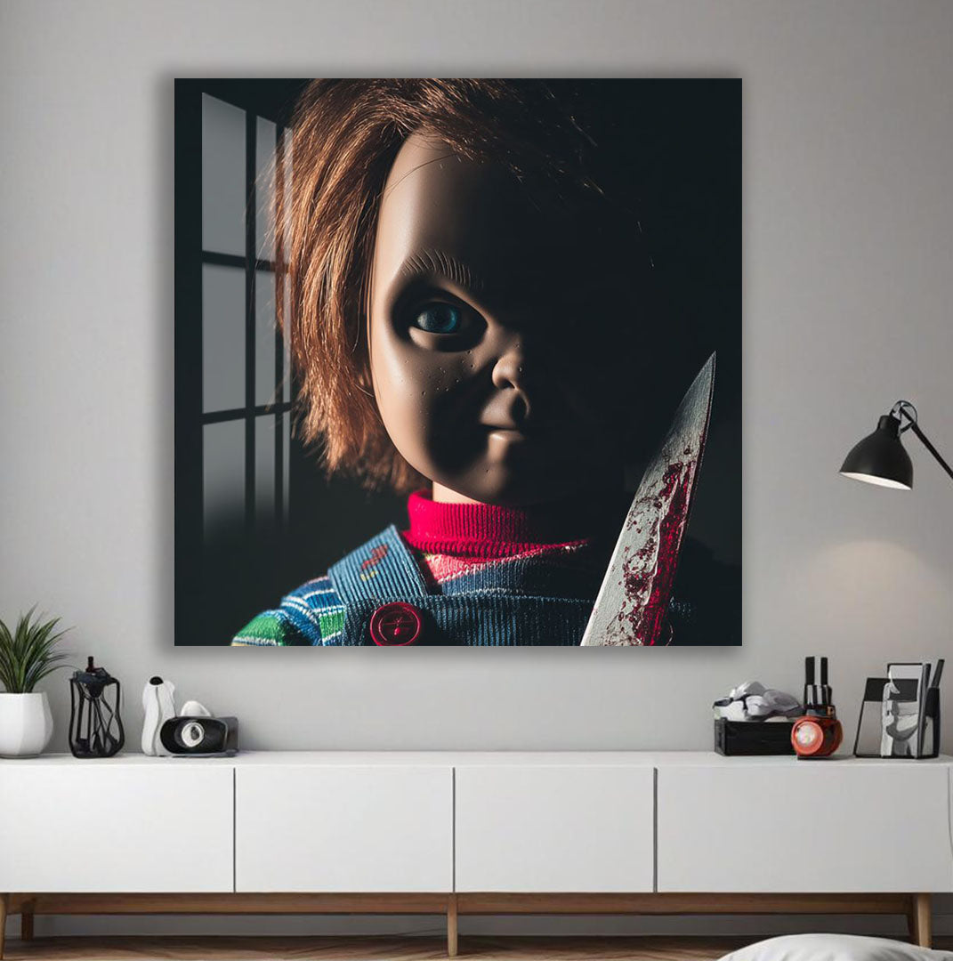 Chucky Horror Movie Glass Wall Art – Killer Doll Home Decor