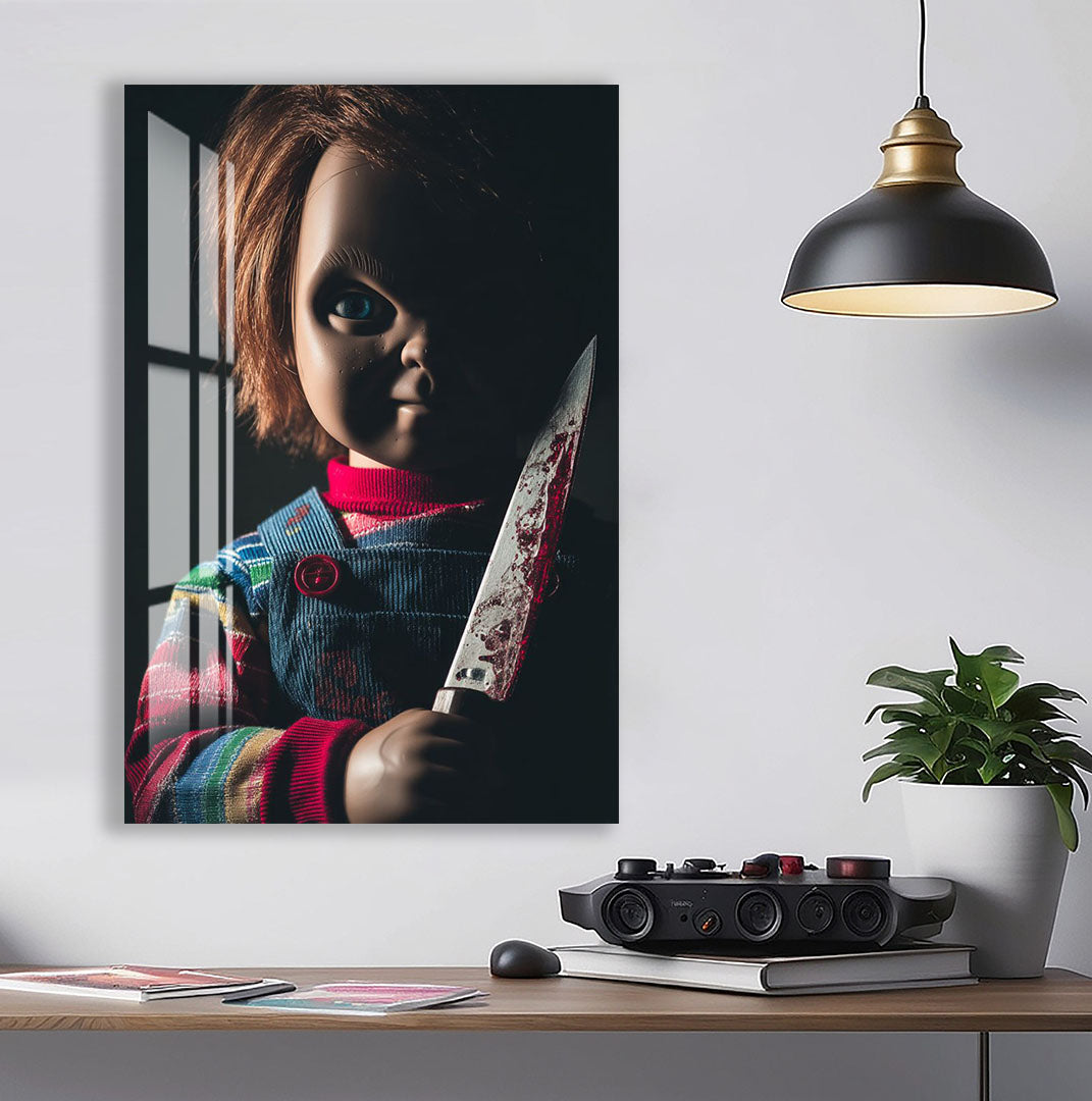 Chucky Horror Movie Glass Wall Art – Killer Doll Home Decor
