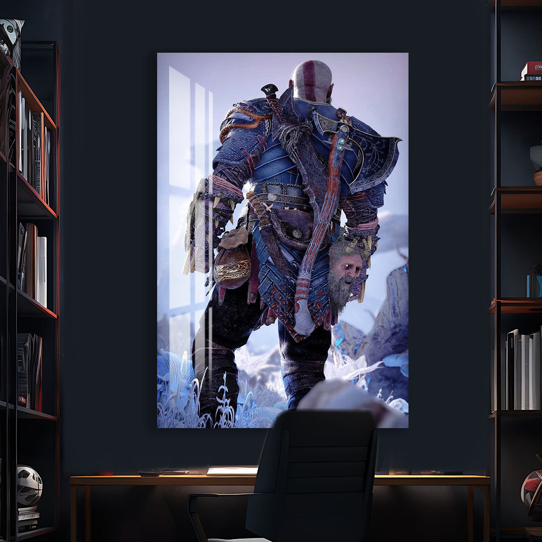 God of War Kratos Glass Wall Art โ Epic Gaming Decor for Modern Interiors
