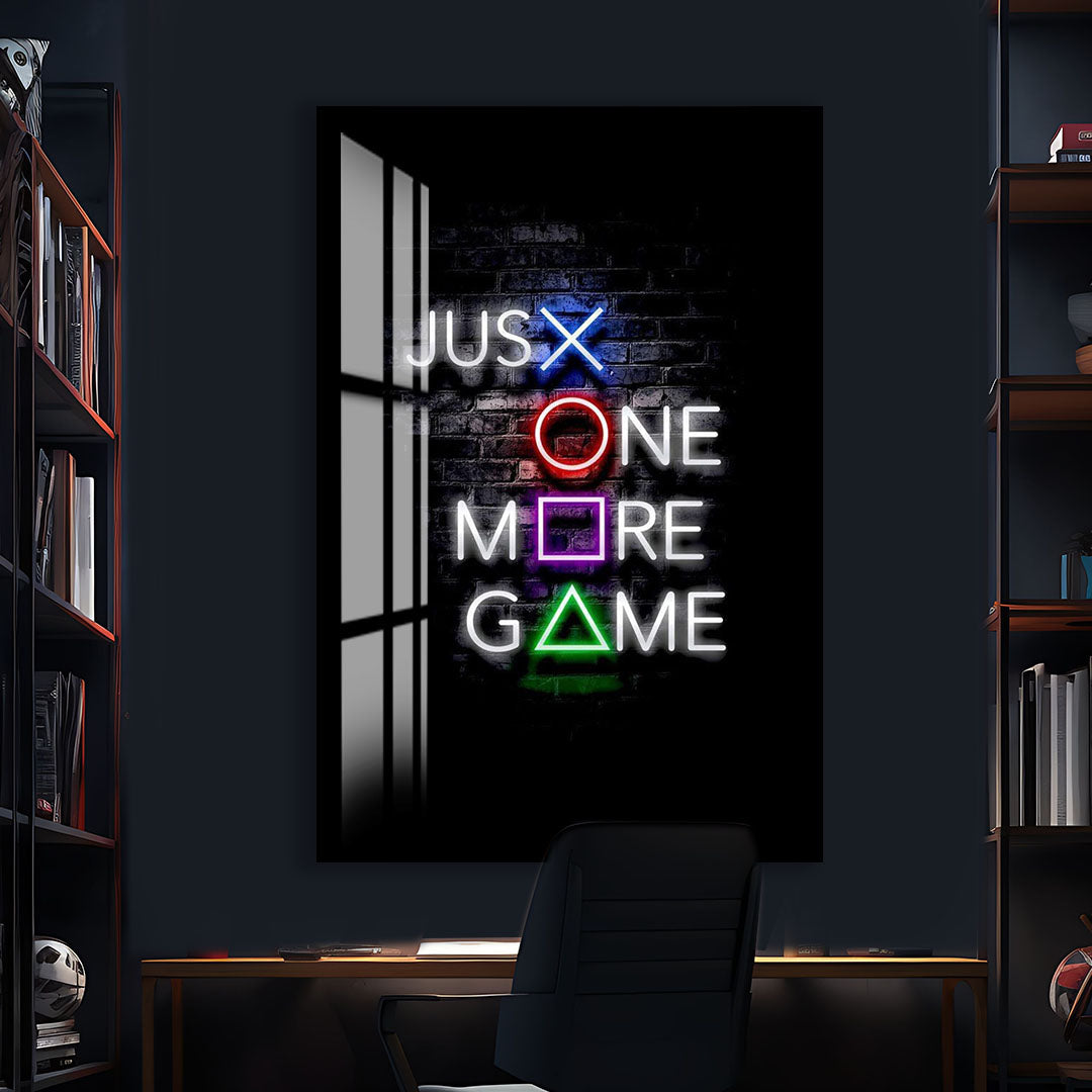 Just One More Game Neon Glass Wall Art – Gamer Room LED Style Decor