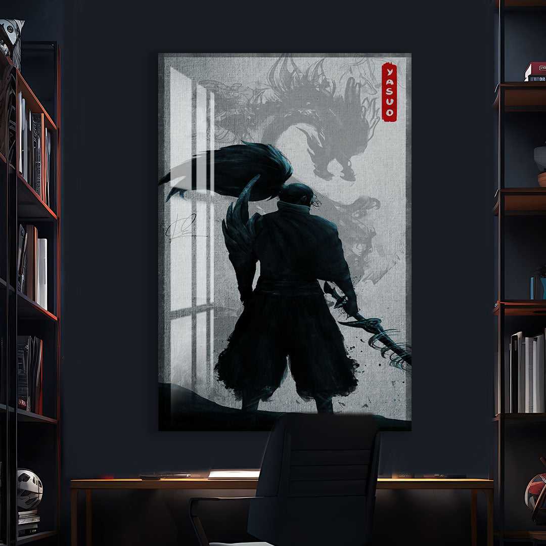 Yasuo Dragon Glass Wall Art – Epic League of Legends Gaming Poster for Modern Interiors
