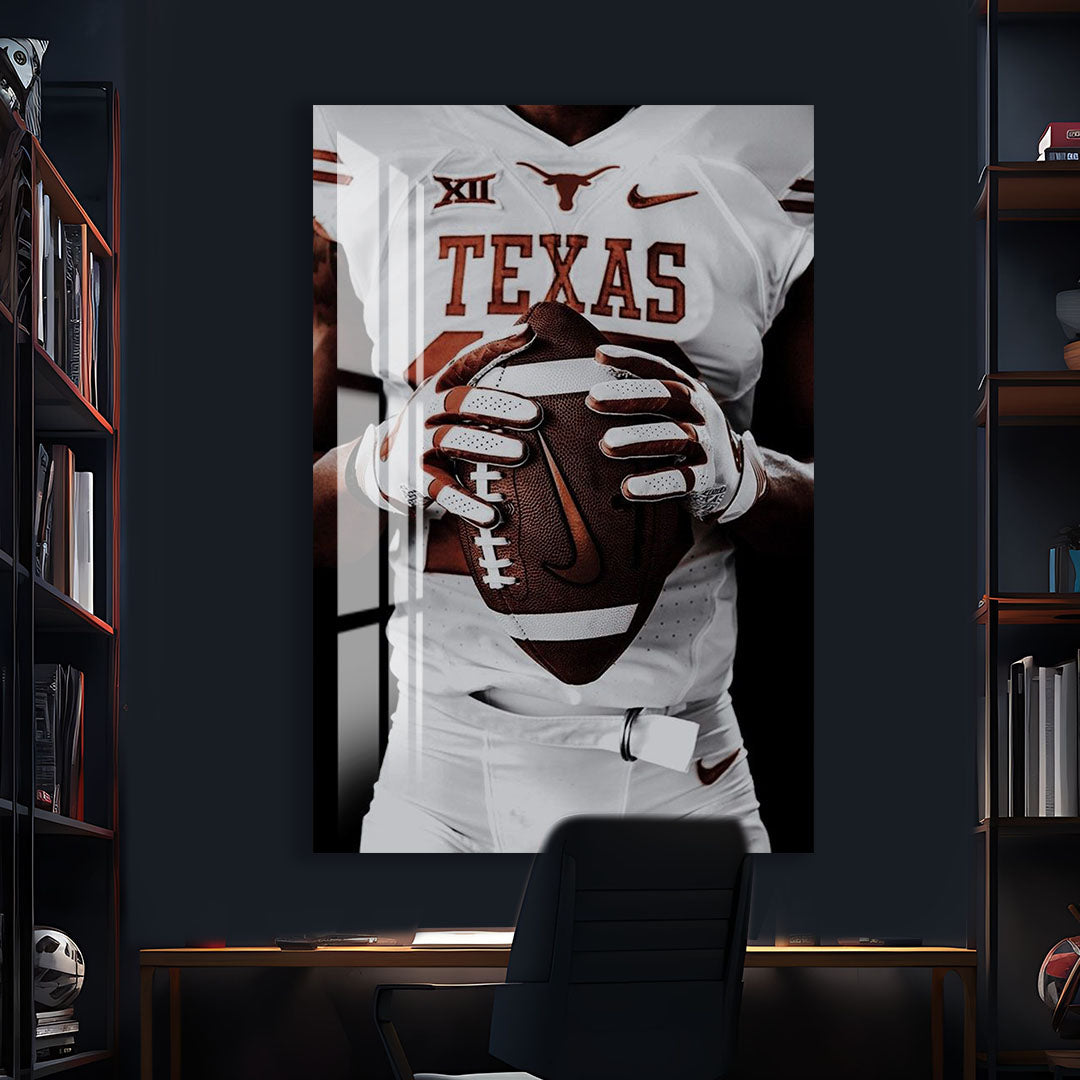Texas Longhorns Glass Wall Art – American Football Sports Decor for Modern Interiors