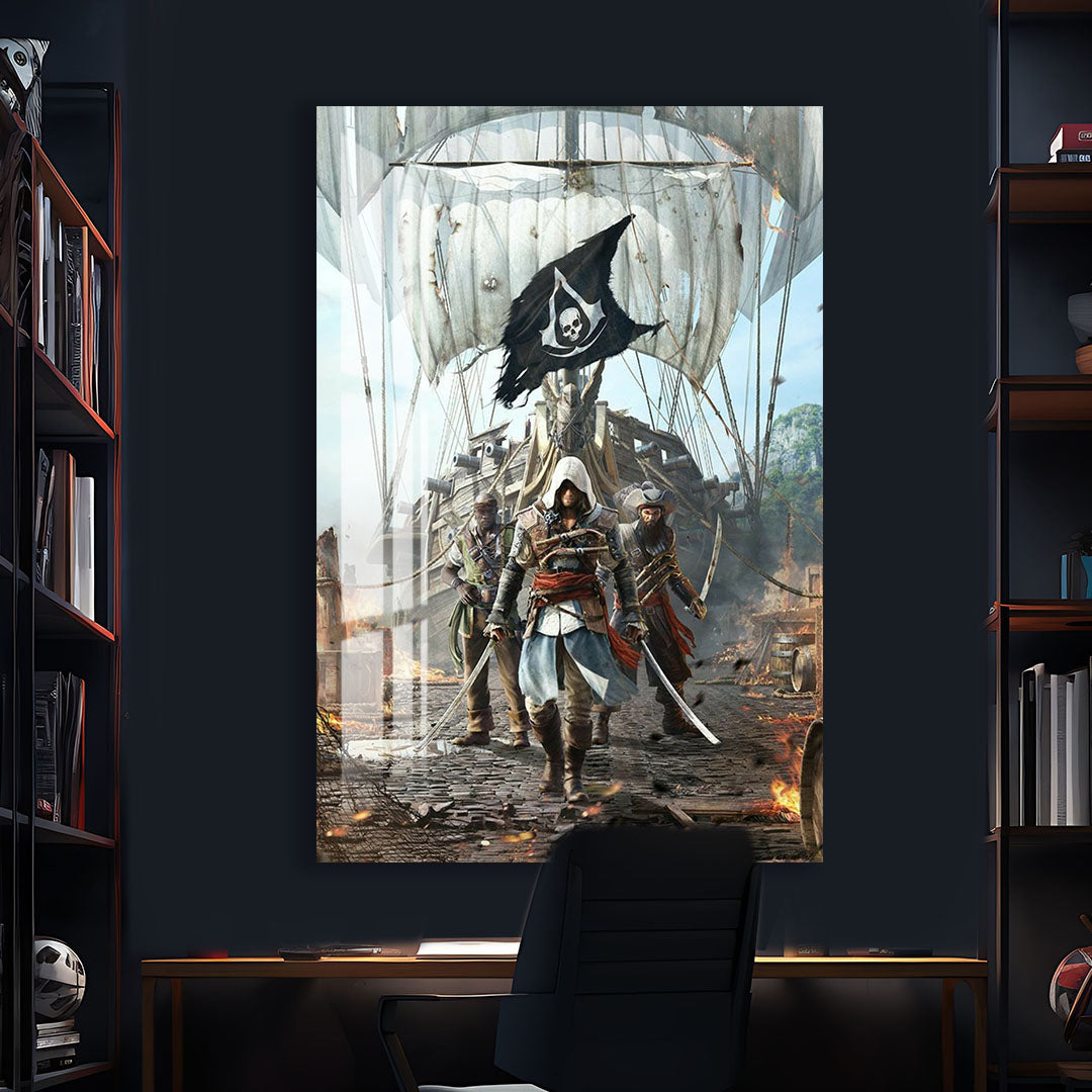 Assassin Pirate Glass Wall Art โ Epic Gaming Decor for Modern Interiors
