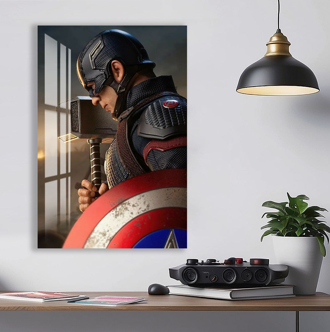 Captain America Glass Wall Art – Superhero Marvel Home Decor