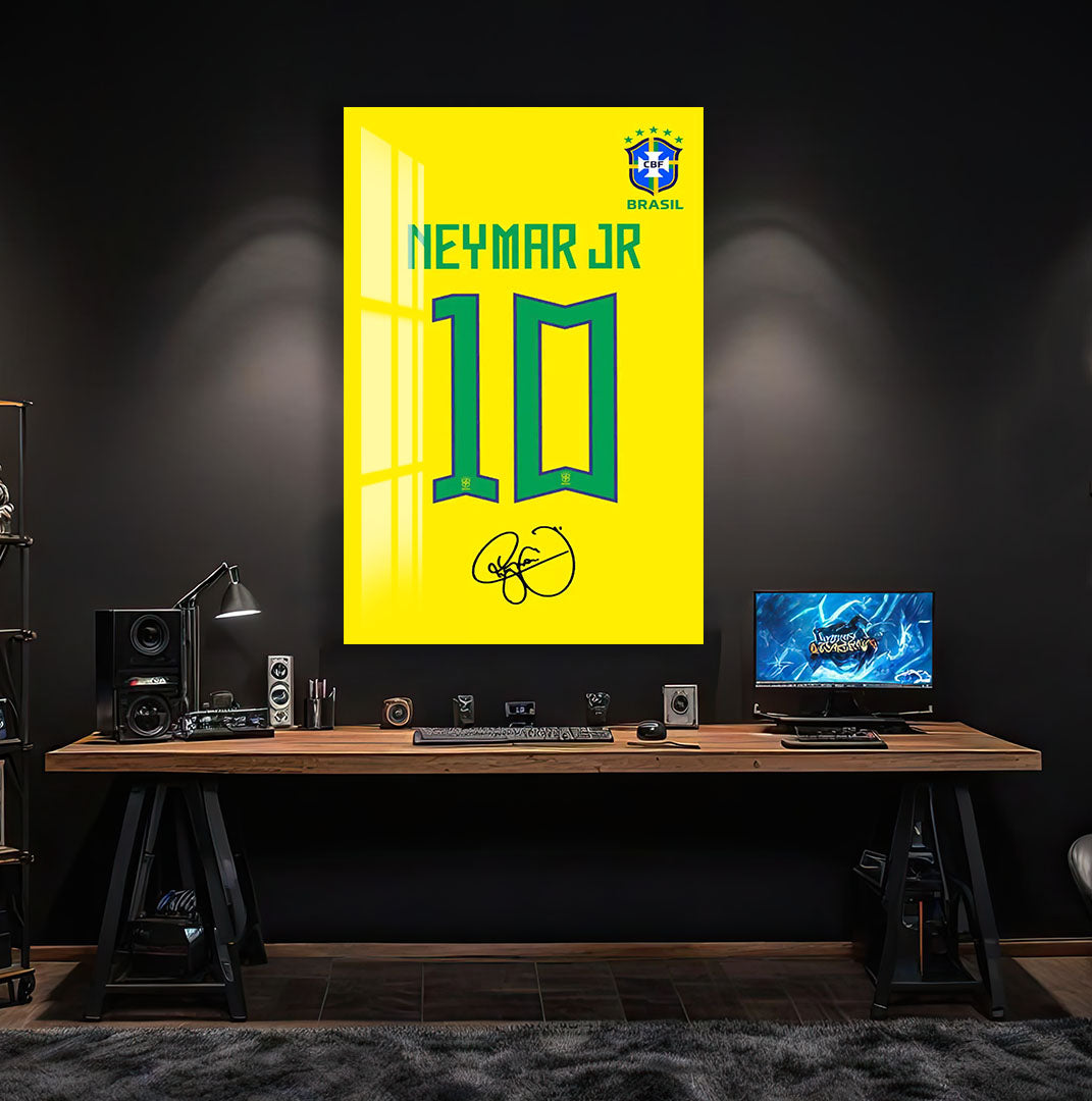 Neymar Jr Glass Wall Art – Iconic Number 10 Brazil Jersey Sports Decor