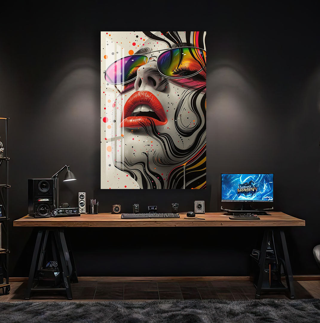 Cool Pop Art Glass Wall Art – Vibrant Woman with Sunglasses Modern Decor