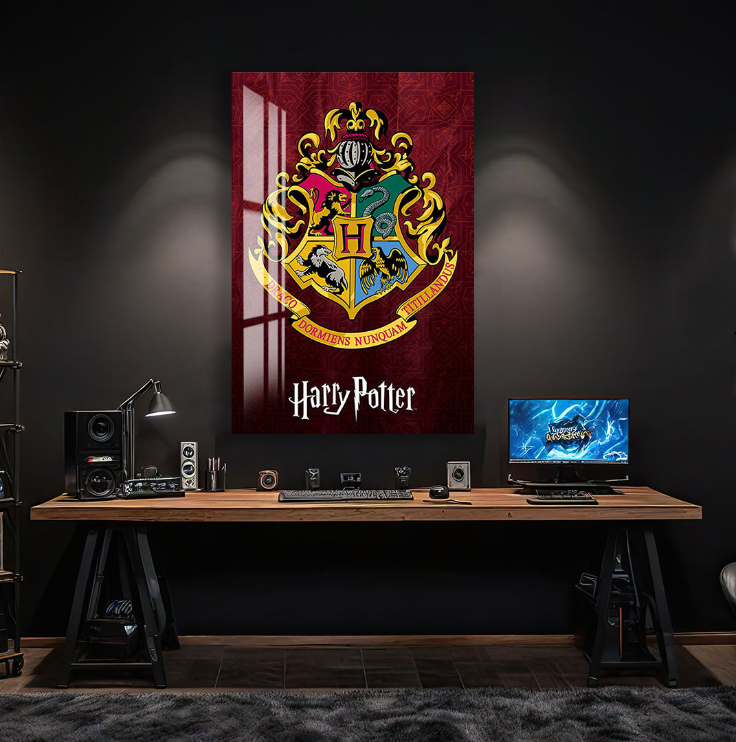 Harry Potter Hogwarts Crest Glass Wall Art – Fantasy Movie Home Decor