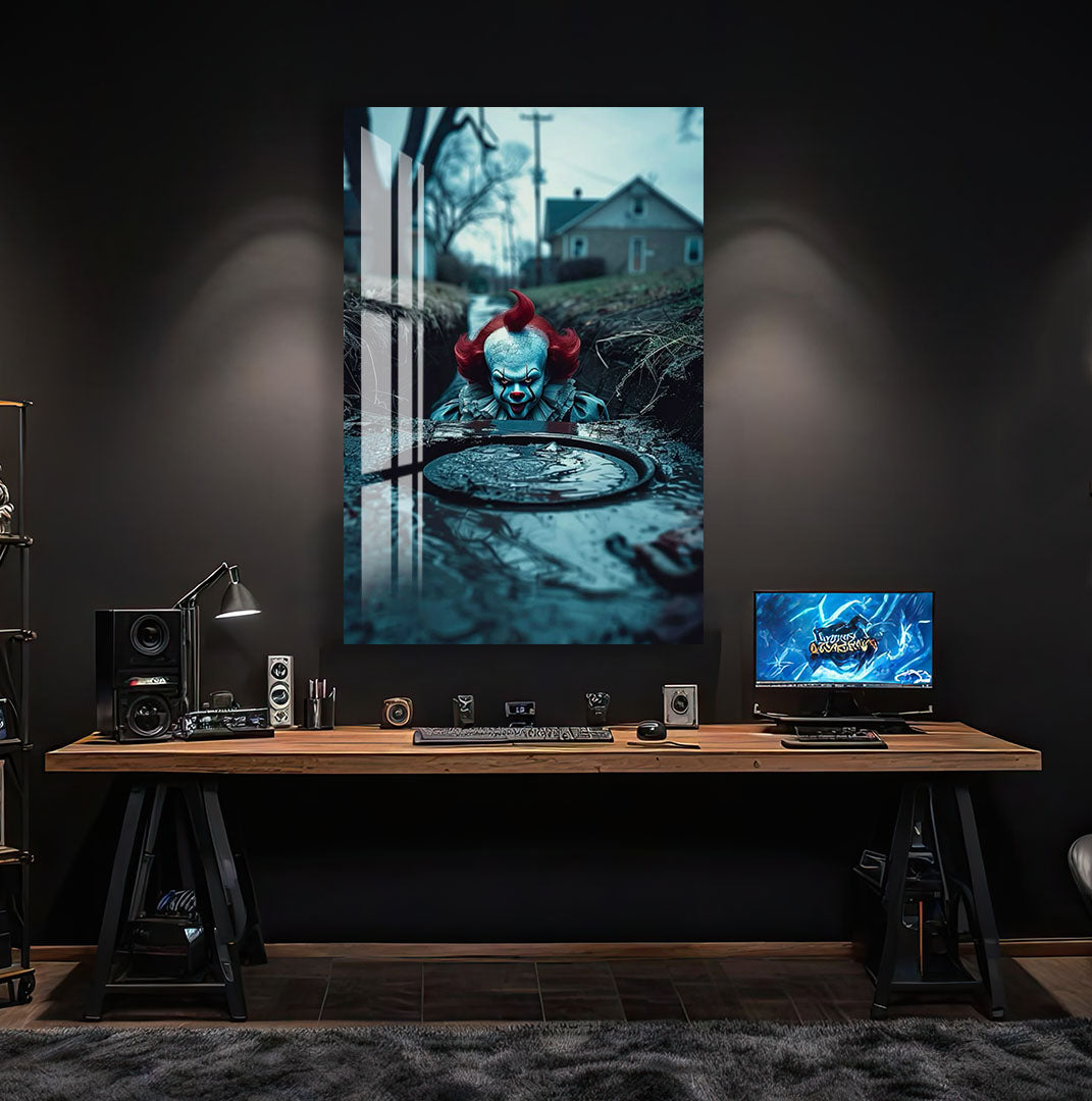 IT Movie Glass Wall Art – Pennywise Sewer Scene Horror Poster