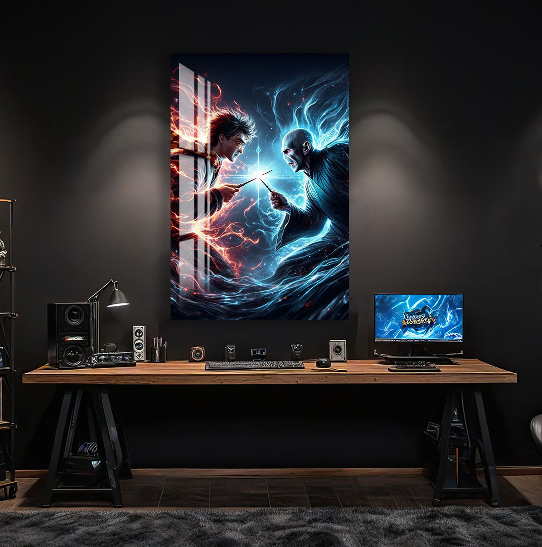 Harry Potter vs Voldemort Glass Wall Art – Fantasy Movie Home Decor