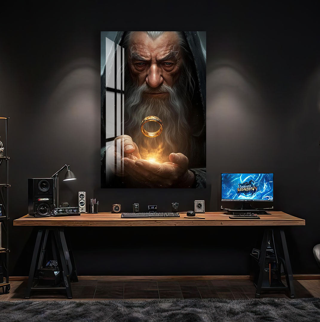 Lord of the Rings Glass Wall Art – Gandalf with The One Ring Fantasy Poster