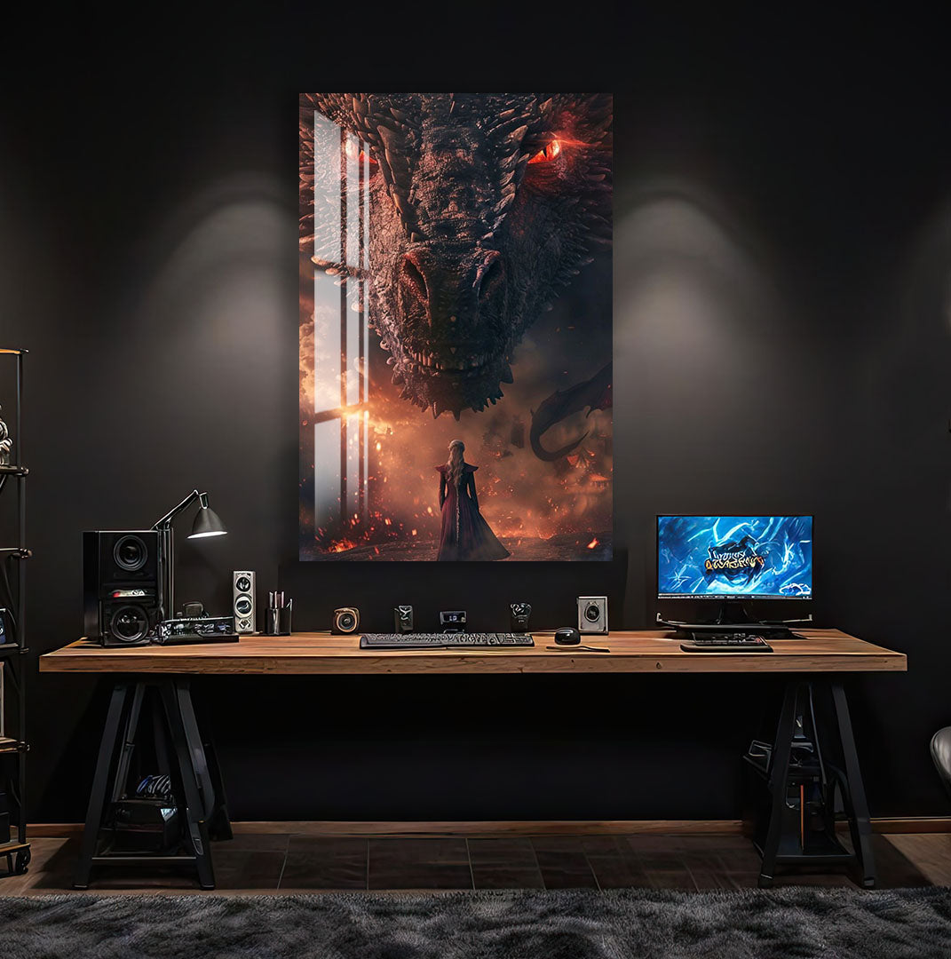Game of Thrones Glass Wall Art – Daenerys and Dragon Epic Scene Poster