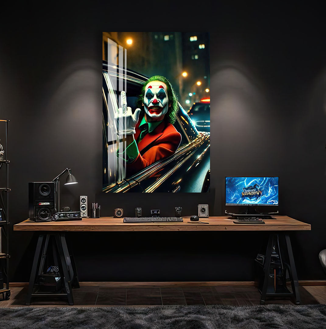 Joker Car Scene Glass Wall Art – DC Supervillain Home Decor