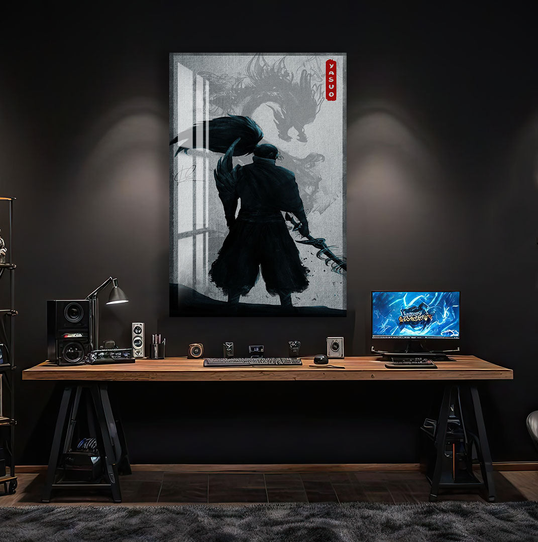 Yasuo Dragon Glass Wall Art – Epic League of Legends Gaming Poster for Modern Interiors