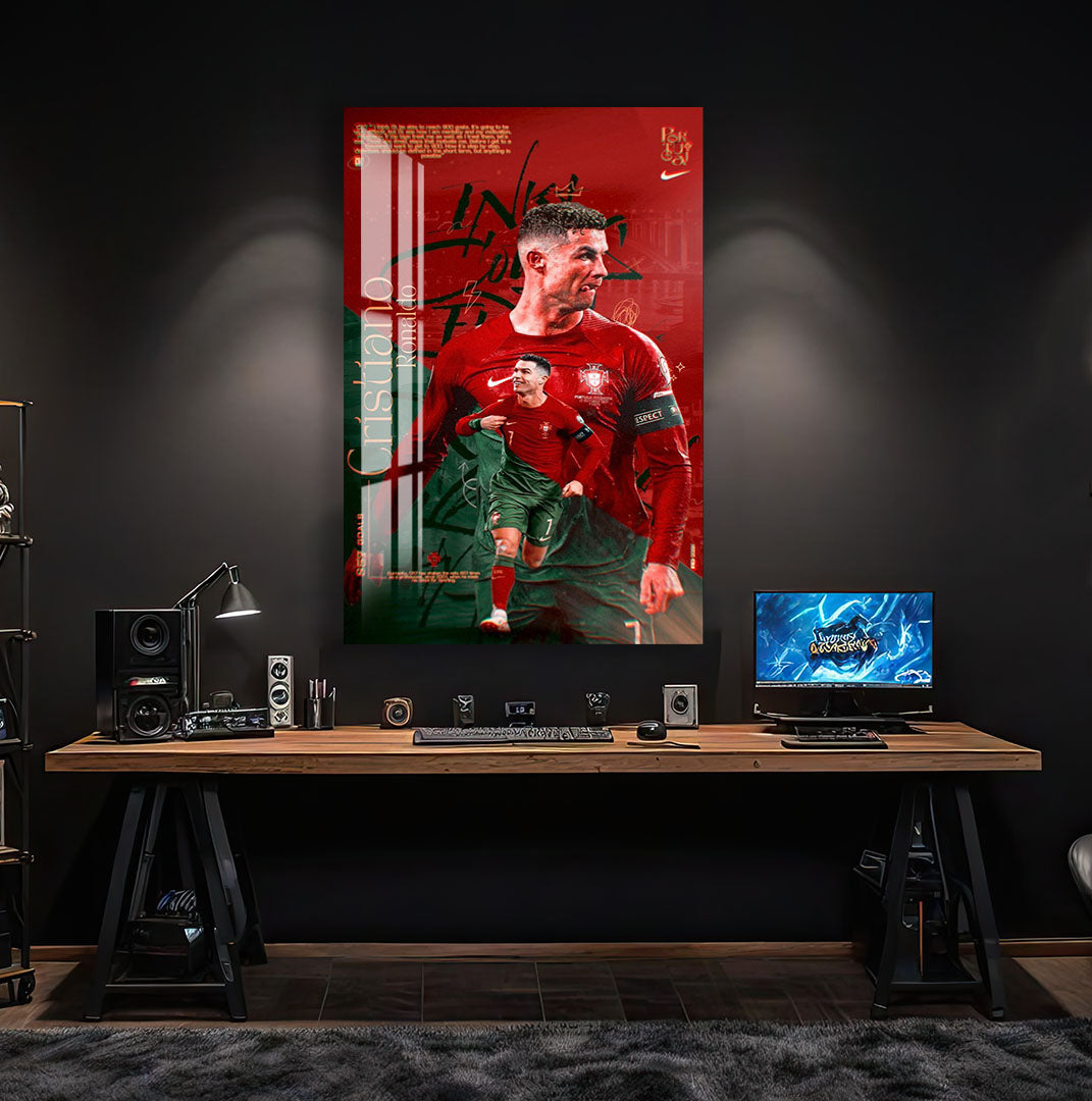 Cristiano Ronaldo Glass Wall Art – Football Legend Sports Decor for Modern Interiors