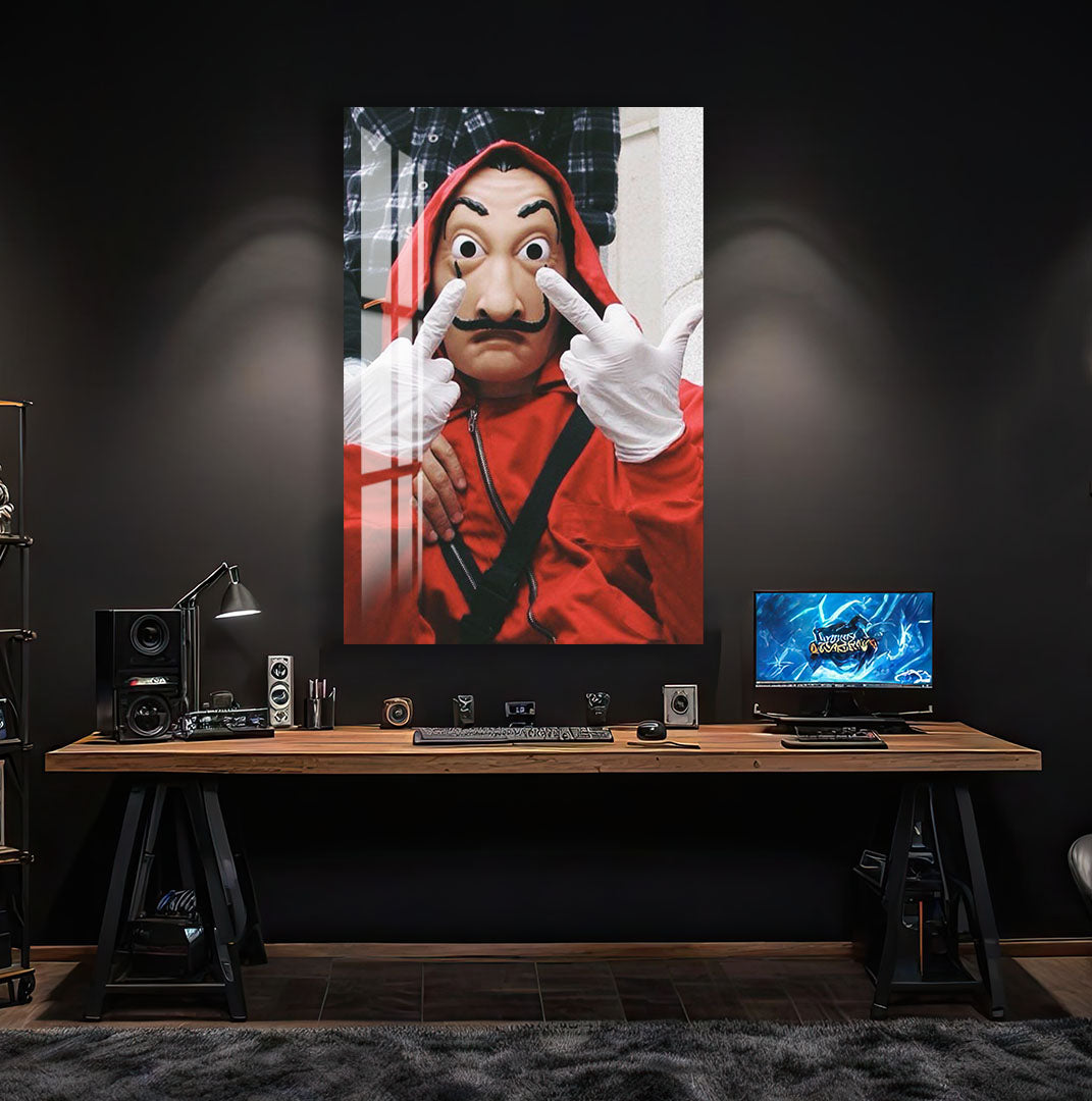 Salvador Mask Glass Wall Art – Rebellious Red Outfit Street Style Decor