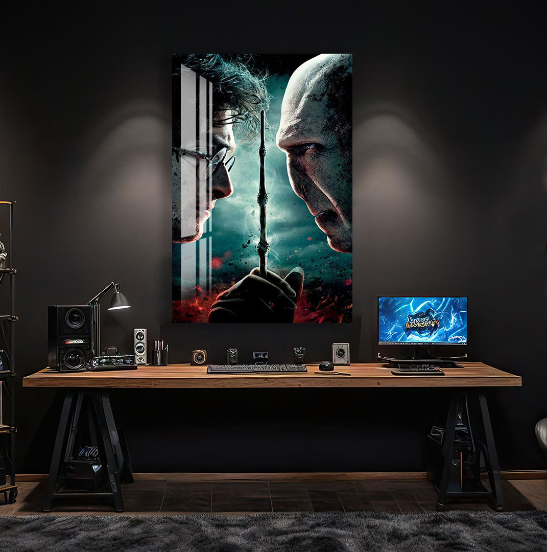 Harry Potter vs Voldemort Glass Wall Art – Deathly Hallows Movie Poster Decor