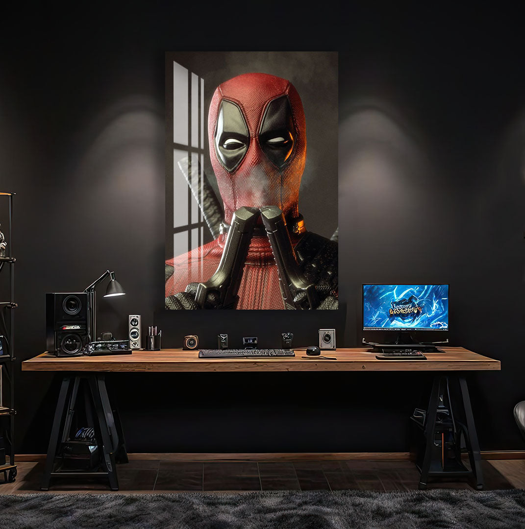Deadpool Glass Wall Art – Marvel Superhero Home Decoration