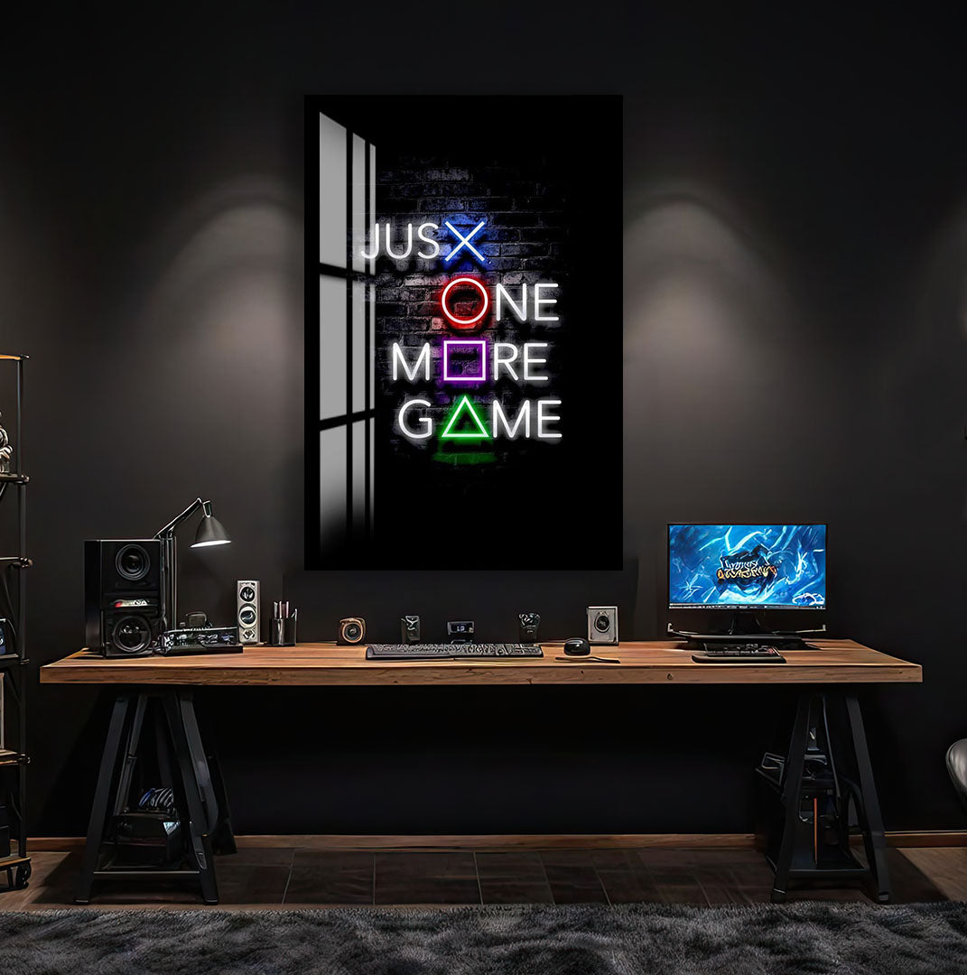 Just One More Game Neon Glass Wall Art – Gamer Room LED Style Decor