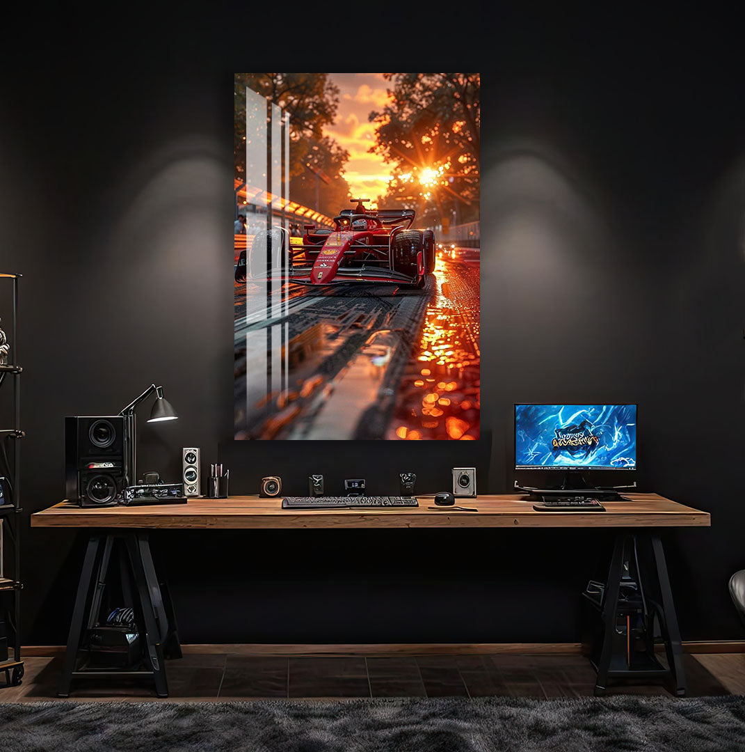 Formula 1 Glass Wall Art – Ferrari Car Decor for Modern Interiors