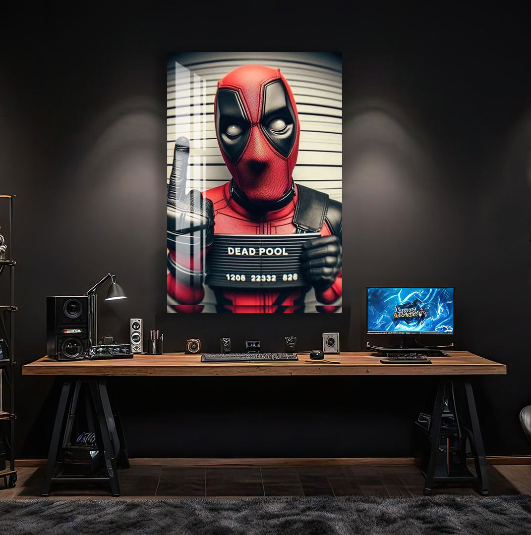 Deadpool Mugshot Glass Wall Art – Marvel Superhero Home Decor
