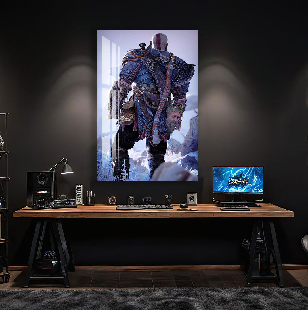 God of War Kratos Glass Wall Art – Epic Gaming Decor for Modern Interiors