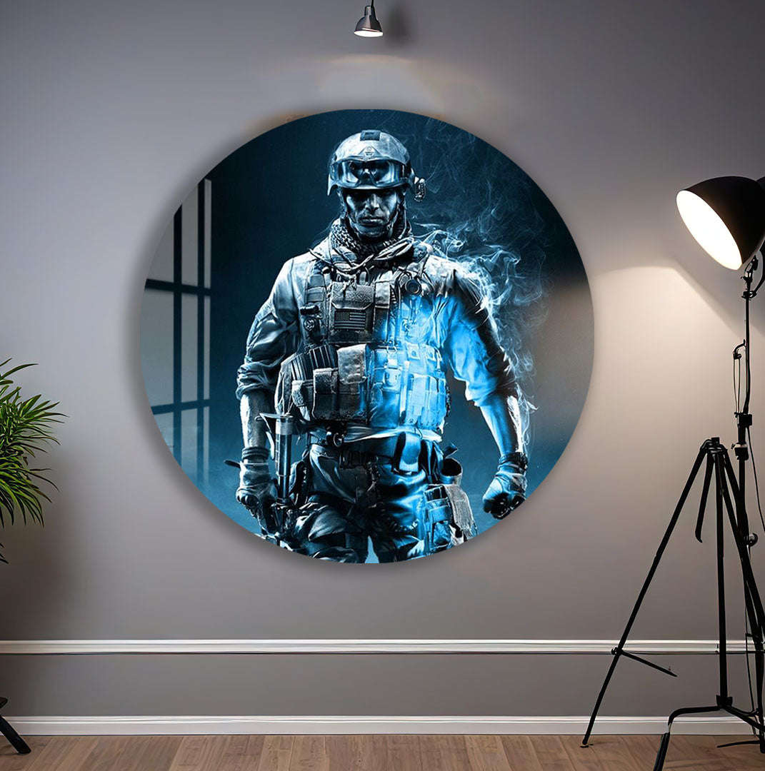 Battlefield Soldier Glass Wall Art – Epic Gaming Decor for Modern Interiors