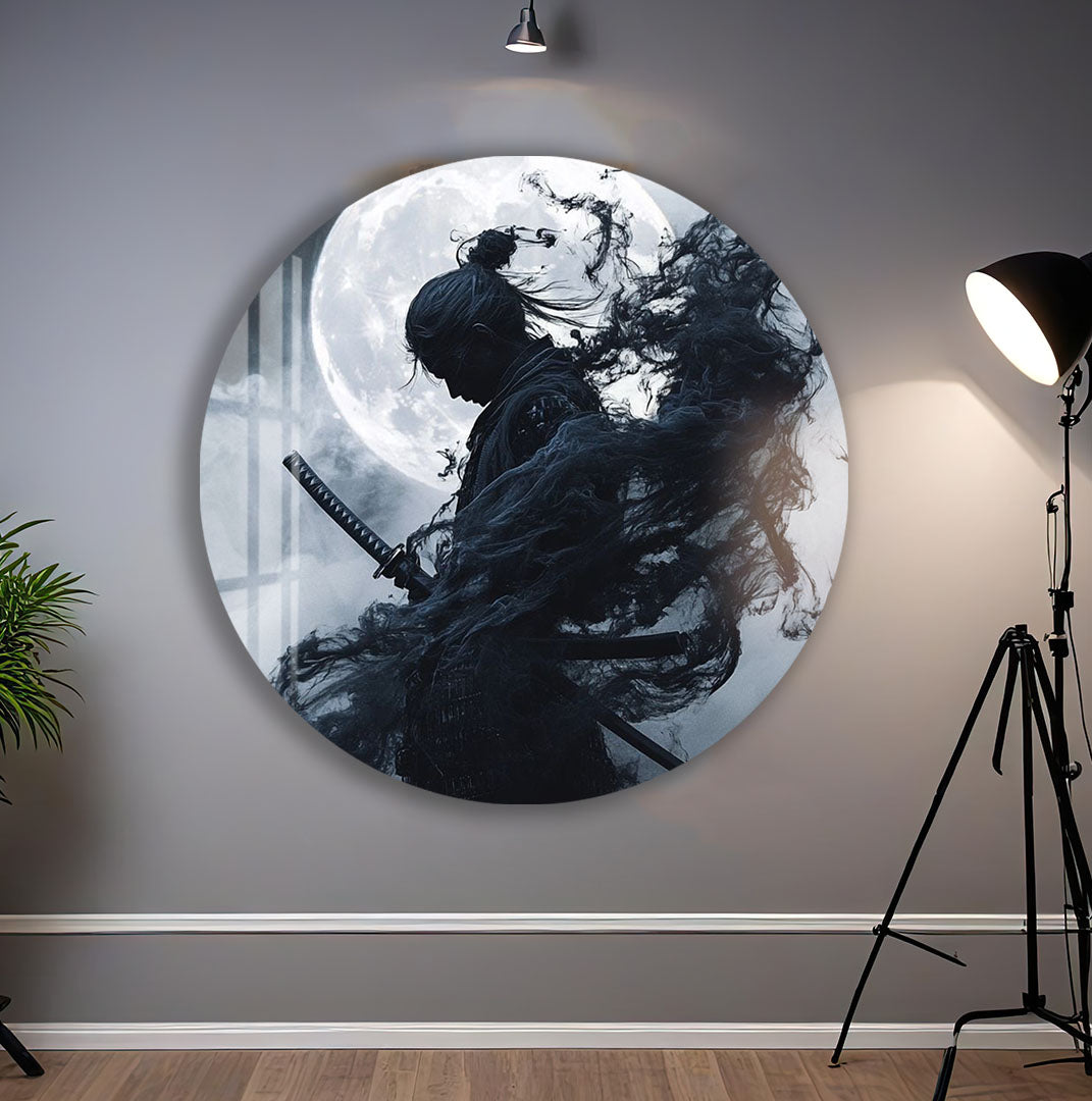Samurai Warrior Moon Glass Wall Art – Epic Gaming & Fantasy Decor for Modern Interiors
