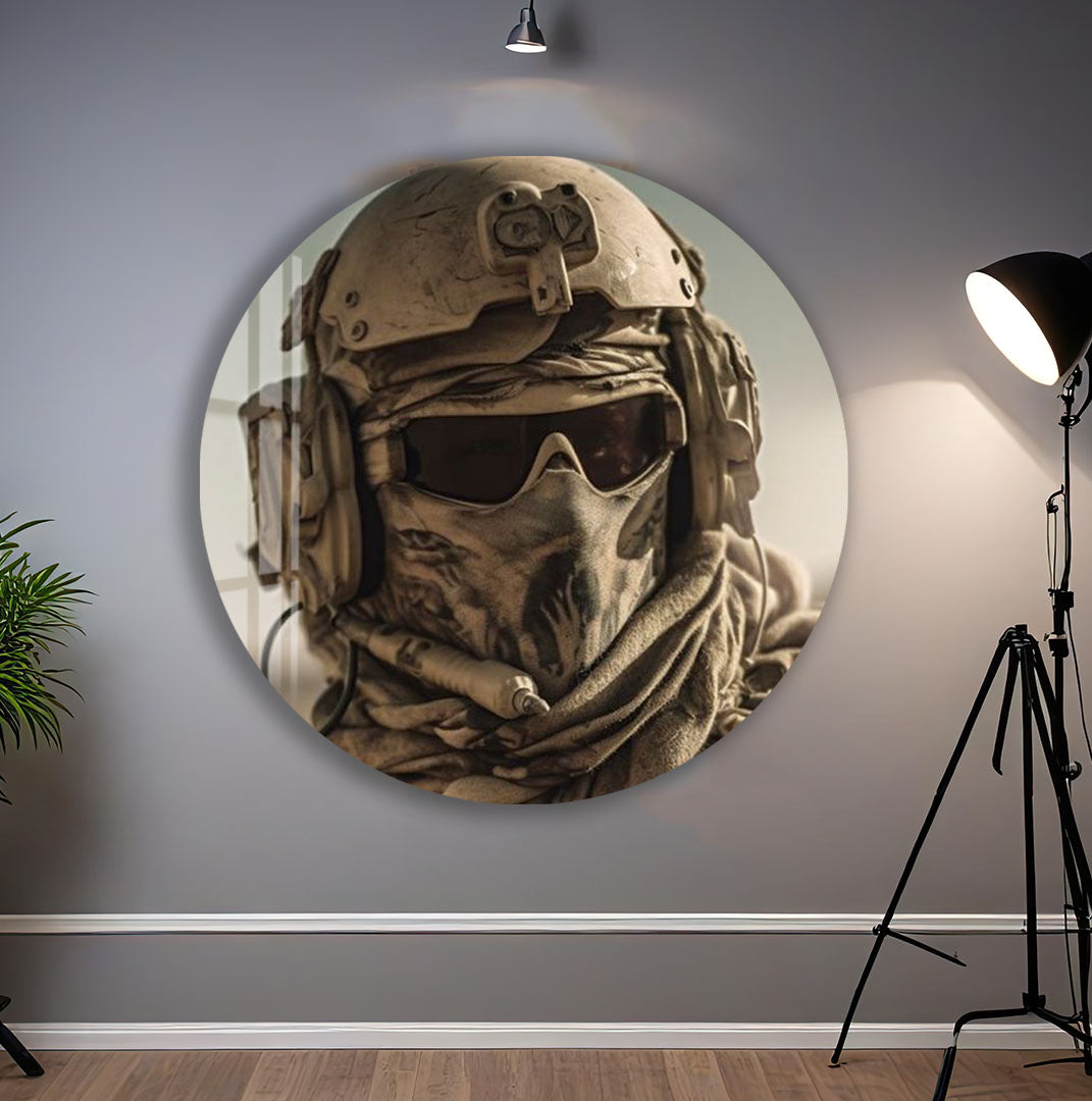 Tactical Soldier Glass Wall Art – Military Gaming Decor for Modern Interiors